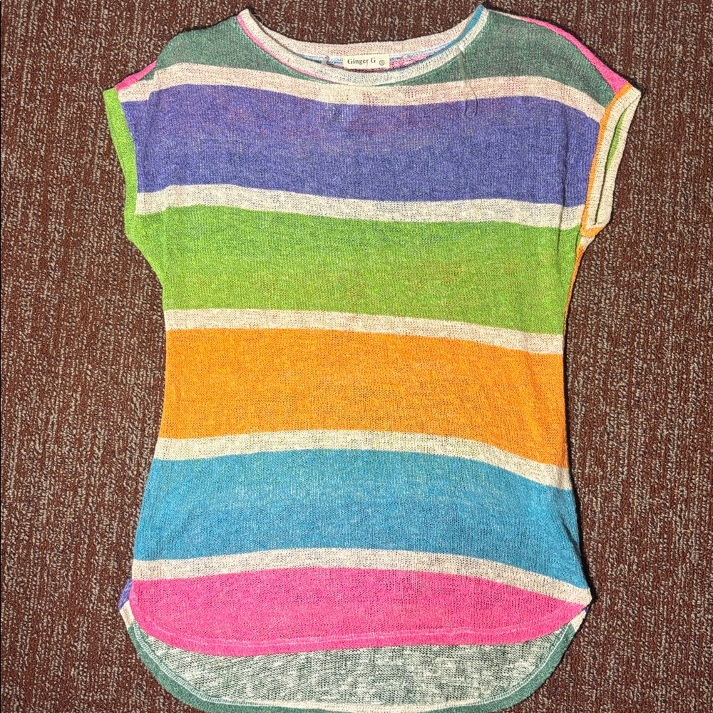 NWT Womens small Ginger G Colorful Striped knit coverup short sleeve resort wear